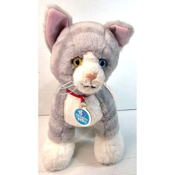 Build-A-Bear Workshop Plush Cat Gray & White Two-Tone Eyes Stuffed Animal 12" - Picture 2 of 9